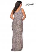 Picture of: Floor Length Multi Colored Sequin Plus Size Prom Dress in Silver, Style: 28863, Back Picture