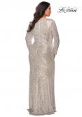 Picture of: Long Sleeve Sequin Plus Size Prom Dress with Slit in Silver, Style: 28880, Back Picture