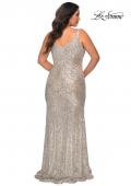 Picture of: Long Sequin Curvy Prom Dress with V-Neckline in Silver, Style: 29006, Back Picture