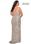 Picture of: Fringe Sequin Plus Size Prom Gown with Criss Cross Back in Silver, Style: 29013, Back Picture