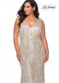 Picture of: Sequin Fringe Plus Size Prom Gown with V-Neck in Silver, Style: 28946, Detail Picture 1