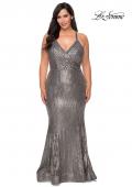 Picture of: Sequin Plus Size Prom Dress with Criss Cross Back in Silver, Style: 29051, Detail Picture 1