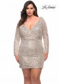 Picture of: Short Sequin Plus Dress with Long Sleeves in Silver, Style: 29396, Detail Picture 1