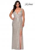 Picture of: Sequin Plus Size Prom Gown with Ruching and V-neck in Silver, Style: 29046, Detail Picture 2