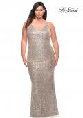 Picture of: V Neck Sequin Plus Size Long Gown in Silver, Style: 29546, Detail Picture 2