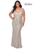 Picture of: Long Sequin Plus Size Prom Gown with V-Neck in Silver, Style: 28770, Detail Picture 3