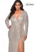 Picture of: Long Sleeve Sequin Plus Size Prom Dress with Slit in Silver, Style: 28880, Detail Picture 4