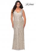 Picture of: Sequin Fringe Plus Size Prom Gown with V-Neck in Silver, Style: 28946, Detail Picture 4