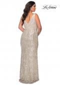 Picture of: Sequin Fringe Plus Size Prom Gown with V-Neck in Silver, Style: 28946, Detail Picture 5