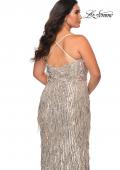 Picture of: Fringe Sequin Plus Size Prom Gown with Criss Cross Back in Silver, Style: 29013, Detail Picture 5