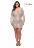 Picture of: Short Sequin Plus Dress with Long Sleeves in Silver, Style: 29396, Detail Picture 5