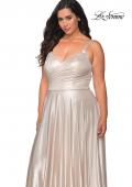 Picture of: Metallic Grecian Long Plus Size Prom Dress in Silver, Style: 28989, Detail Picture 6
