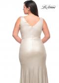Picture of: Metallic Jersey Plus Gown with Slit and V Neckline in Silver, Style: 30267, Detail Picture 6