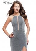 Picture of: Sparkling Jersey Prom Dress with High Neck and Slit in Silver, Style: 25769, Main Picture