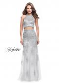 Picture of: Beaded Lace Two Piece Prom Dress with High Neckline in Silver, Style: 26294, Main Picture
