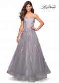 Picture of: Floor Length Tulle Ball Gown with Lace Accents in SIlver, Style: 27441, Main Picture