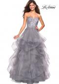 Picture of: Strapless Tulle Prom Gown with Lace Embellishments in Silver, Style: 27620, Main Picture