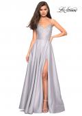 Picture of: Long Mikado Gown with Rhinestone Bodice and Slit in Silver, Style: 27634, Main Picture