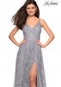 Picture of: Printed Sequin Dress with High Slit and Open Back in Silver, Style: 27715, Main Picture