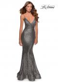 Picture of: Metallic Sequined Mermaid Dress with Lace Up Back in Silver, Style: 28469, Main Picture