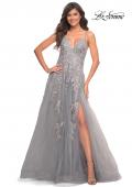 Picture of: Tulle Prom Dress with Lace Detail in Silver in Silver, Style: 30810, Main Picture
