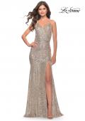 Picture of: Long Sequin Gown with Dramatic Flare Skirt and Slit in Silver, Style: 31140, Main Picture