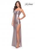 Picture of: Fitted Liquid Jersey Dress with High Slit and Open Back in Silver, Style: 31208, Main Picture