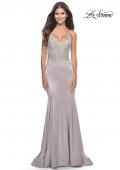 Picture of: Chic Liquid Jersey Dress with Sheer Lace Bodice in Silver, Style: 31555, Main Picture