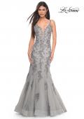 Picture of: Mermaid Prom Gown with Illusion Sides and Lace Applique in Silver, Style: 32295, Main Picture