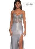 Picture of: Rhinestone Corset Prom Dress with Stretch Satin Skirt in Silver , Style: 32691, Detail Picture 8
