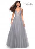 Picture of: A-Line Prom Dress with Rhinestones and Deep V Back in Silver, Style: 27688, Detail Picture 9