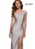 Picture of: One Shoulder Shiny Ruched Jersey Dress with Slit in Silver, Style 29619, Detail Picture 10