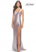 Picture of: Liquid Jersey Fitted Dress with High Slit in Silver, Style: 31372, Detail Picture 9