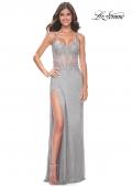 Picture of: Rhinestone Fishnet Dress with Lace Detail on Sheer Bodice in Silver, Style: 32232, Detail Picture 9