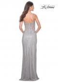 Picture of: Rhinestone Fishnet Dress with Lace Detail on Sheer Bodice in Silver, Style: 32232, Detail Picture 10