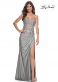 Picture of: Sheer Lace Applique Bodice Dress with Jersey Skirt in Silver, Style: 32301, Detail Picture 10