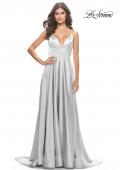 Picture of: A-Line Satin Gown with Ruched Bodice and V Neck in Silver, Style: 31505, Detail Picture 11
