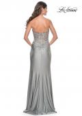 Picture of: Sheer Lace Applique Bodice Dress with Jersey Skirt in Silver, Style: 32301, Detail Picture 11