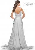Picture of: A-Line Satin Gown with Ruched Bodice and V Neck in Silver, Style: 31505, Detail Picture 12