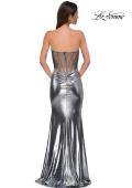 Picture of: Pretty Metallic Jersey Ruched Dress with Sweetheart Neckline in Silver , Style 32806, Detail Picture 12