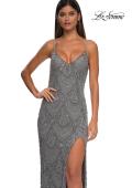 Picture of: Beautifully Beaded Long Evening Dress with V Neckline in Silver, Style: 32928, Detail Picture 14