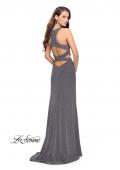 Picture of: Long Jersey Prom Dress with Cut Outs and Low Scoop Back in Silver, Style: 25422, Back Picture