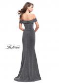Picture of: Long Off the Shoulder Prom Dress with Flare Bottom in Silver, Style: 25444, Back Picture