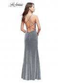 Picture of: Sparkling Jersey Prom Dress with High Neck and Slit in Silver, Style: 25769, Back Picture