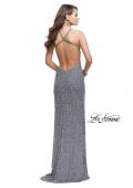 Picture of: Long Scalloped Beaded Prom Dress with High Neck in Silver, Style: 26030, Back Picture