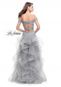 Picture of: Off the Shoulder A-line Gown with Ruffle Tulle Skirt in Silver, Style: 26169, Back Picture