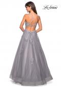 Picture of: Floor Length Tulle Ball Gown with Lace Accents in SIlver, Style: 27441, Back Picture