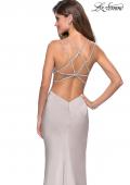 Picture of: Form Fitting Prom Dress with Slit and Beaded Straps in Silver, Style: 27519, Back Picture