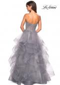 Picture of: Strapless Tulle Prom Gown with Lace Embellishments in Silver, Style: 27620, Back Picture