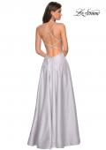 Picture of: Long Mikado Gown with Rhinestone Bodice and Slit in Silver, Style: 27634, Back Picture